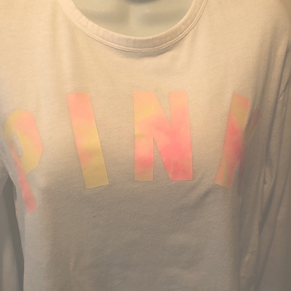 PINK VS Y2K Cropped LS Spell~Out Tee Sz. S White Lace Up Back Beachy Summer Vibe - Picture 6 of 6